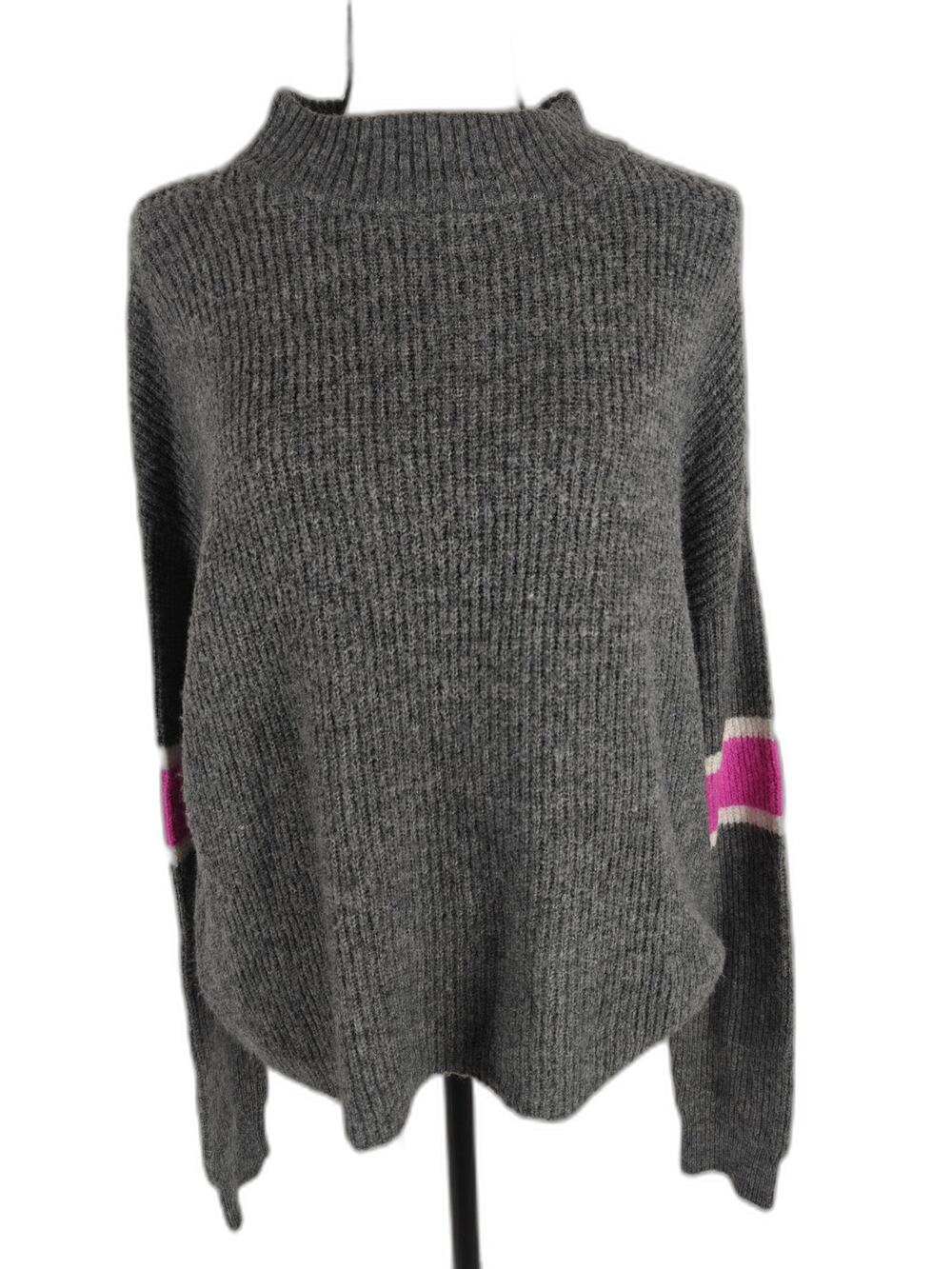Women's John + Jenn Gray Mock Neck Knit Sweater Pink Stripe Size M/M